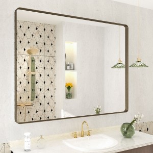 Apmir 32 in. W x 40 in. H Rectangular Aluminum Alloy Framed and Tempered Glass Wall Mirror in Brushed Bronze - 1 of 4