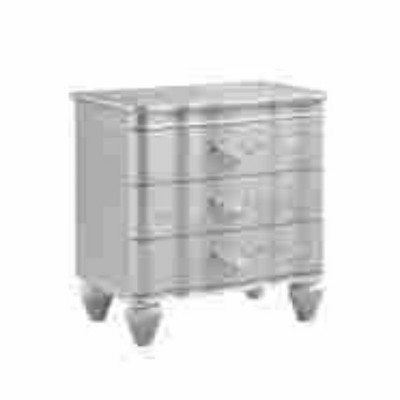 Vynxaria Traditional Style 3-Drawer Nightstand - Silver, Wooden Construction, Metal Drawer Pulls, Bedside Storage