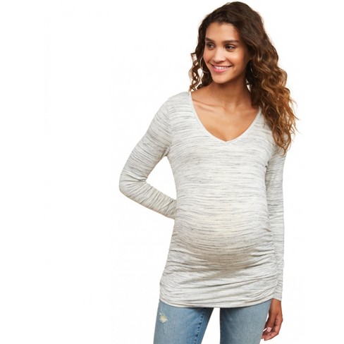 Long Sleeve Side Ruched Maternity T Shirt - Grey Spacedye, Size: X Small |  Motherhood Maternity