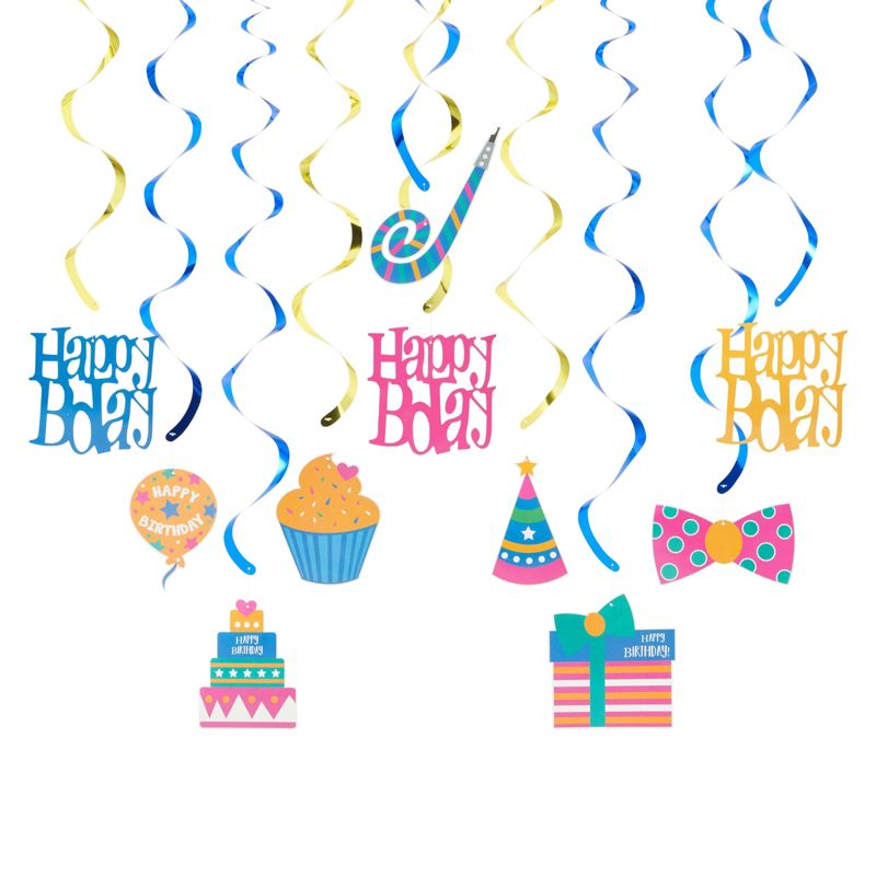 Blue Panda 30 Pack Happy Birthday Swirl Decorations, Hanging Party Streamers, 35-38", 1 of 9