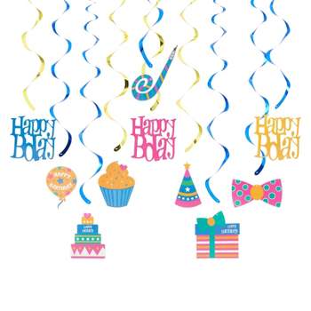 Blue Panda 30 Pack Happy Birthday Swirl Decorations, Hanging Party Streamers, 35-38"