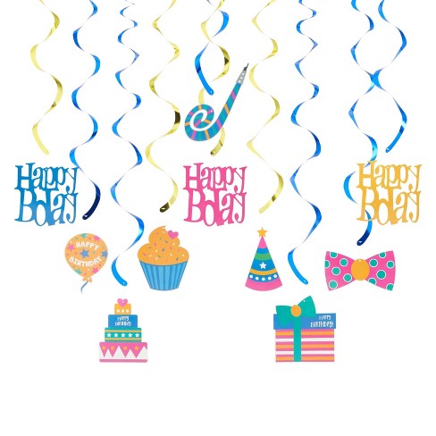 Blue Panda 30 Pack Happy Birthday Swirl Decorations, Hanging Party  Streamers, 35-38