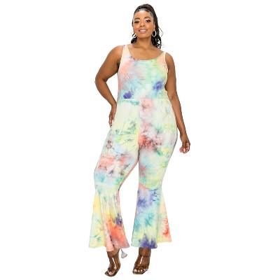 L I V D Women's Kelse Tie Dye Bodycon Flare Leg Jumpsuit