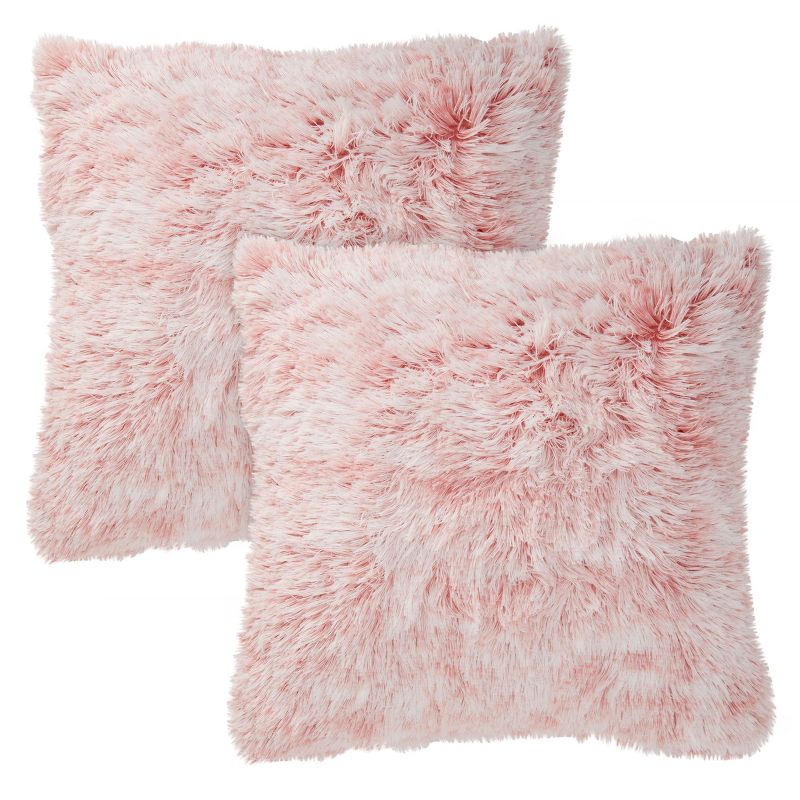 Juvale 2 Pack Decorative Throw Pillow Covers 18x18 in, Blush Pink Faux Fur, 1 of 8