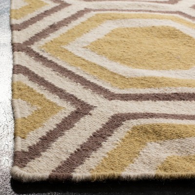 Ivory and Yellow Wool Flat Woven Geometric Runner Rug