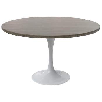 LeisureMod Verve Mid-Century Modern Table with a 48" Round MDF Tabletop and White Steel Pedestal Base for Kitchen and Dining Room