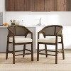 Christopher Knight Home Set of 2 Austin Rubberwood Upholstered with Cane Design Curved Back Counter Height Barstools Walnut/Beige - 2 of 4
