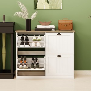 TIRAMISUBEST Shoe Storage Sideboard Cabinet with 4 Flip Drawers, Space-Saving Organizer for Entryway, Hallway - White - 1 of 4