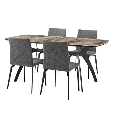 5pc Andes and Lyon Rectangular Dining Set Gray - Armen Living