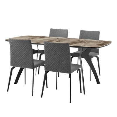 5pc Andes and Lyon Rectangular Dining Set Gray - Armen Living