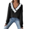Clearlove Women's Color-Block Pearl Embellished Sweater - Deep V-Neck Drop Shoulder Pullover - 3 of 4