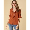 Allegra K Women's Ruffle V Neck Puff Sleeve Summer Casual Chiffon Peasant Top 2 Packs - 3 of 4