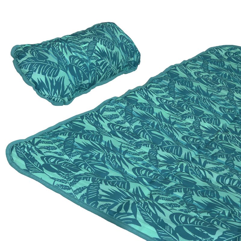 Sunnydaze Outdoor Weather-Resistant Polyester Quilted Hammock Cushion Pad and Hammock Pillow with Ties - Cool Blue Tropics, 4 of 12
