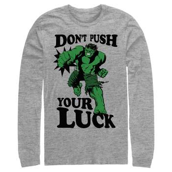 Men's Marvel St. Patrick's Day The Hulk Don't Push Your Luck Long Sleeve Shirt