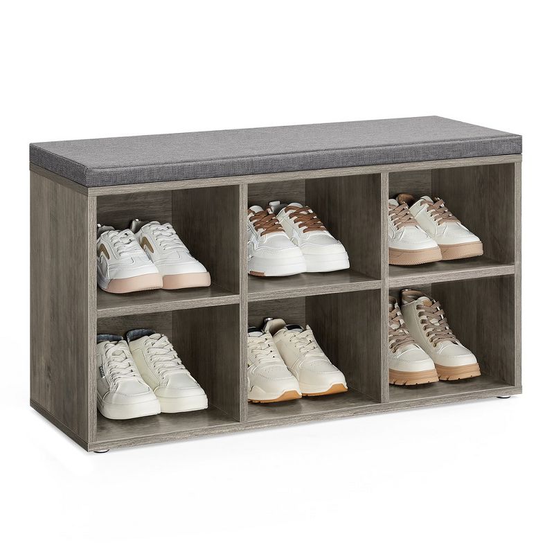 VASAGLE Shoe Bench, Shoe Storage Organizer with 6 Compartments and 3 Adjustable Shelves Cushioned Seat for  Entryway, 1 of 8
