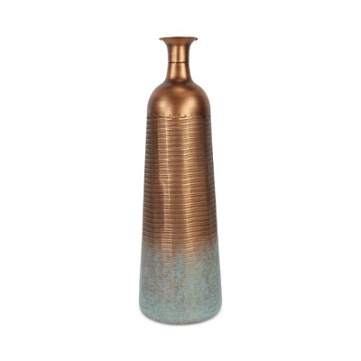 HomeRoots 28" Copper And Teal Abstract Tapered Metal Floor Vase