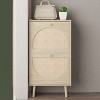 KTMBDW Shoe Rack Storage Organizer with 2 Natural Semi-Circular Rattan Doors, Entryway Wooden Shoe Cabinet for Sneakers, Leather Shoes, High Heels - 2 of 4