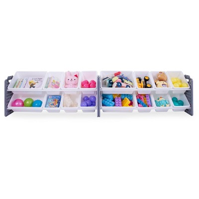 Gray and White Multi-Bin Toy Organizer with Play Panel