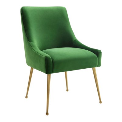 Elegant Green Velvet Upholstered Side Chair with Gold Metal Legs