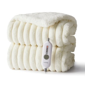 COZONY Ultra-Soft Striped Faux Rabbit Fur Blanket, 4 Warmth Levels, 10-Hour Timer, Safety Certified - 1 of 4