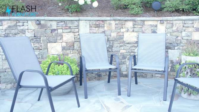 Flash Furniture 4 Pack Brazos Series Outdoor Stack Chair with Flex Comfort Material and Metal Frame, 2 of 14, play video