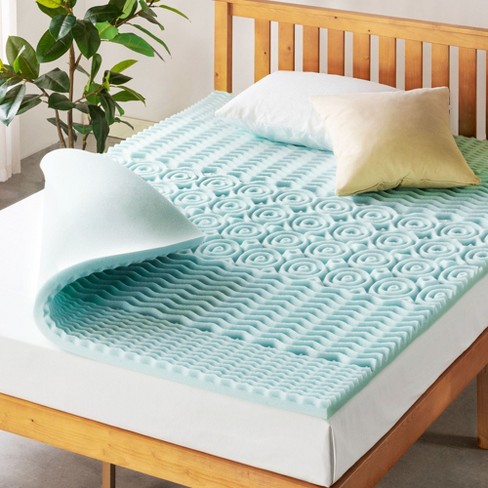 Egg Crate Memory Foam Mattress Topper with Green Tea Infusion, Bed Topper Pad with Removable Cover