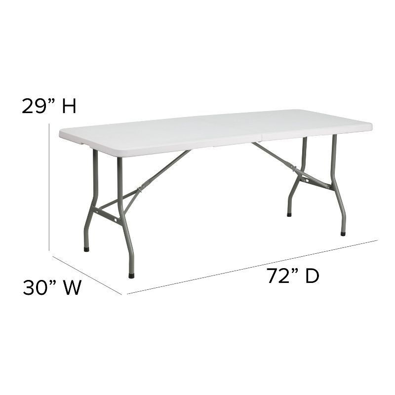 Emma and Oliver 6-Foot Bi-Fold Granite White Plastic Folding Table with Carrying Handle, 3 of 7
