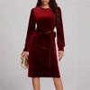 Coolmee Women's Velvet Cocktail Dress Fall Fashion Long Sleeve High Waist A Line Dress Velvet Wedding Guest Dress with Belt - 2 of 4