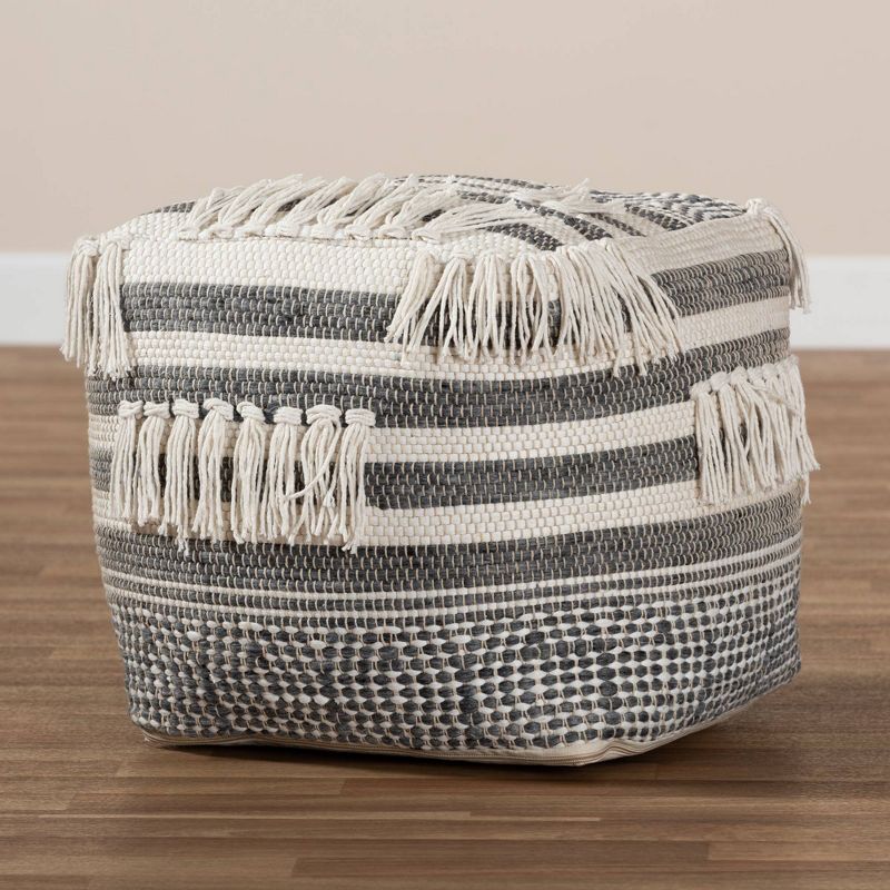 Kirby Handwoven Moroccan Inspired Pouf Ottoman Gray/Ivory - Baxton Studio, 5 of 8