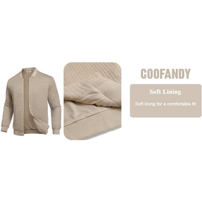 COOFANDY Mens Zip Up Sweater Jacket Waffle Sweatshirt Knit Bomber Lightweight Casual Jackets Light Grey S — фото 5