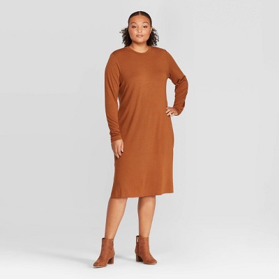 brown midi dress with sleeves