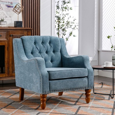 Modern Accent Chair Living Room,Single Sofa Chair With Brass Studs,Button Tufted Upholstered Armchair,Comfy Reading Chair For Bedroom-Cuddlewood