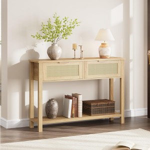 Whizmax Entryway Table, Console Table with Rattan 2 Drawers, Wood Sofa Table with Storage, Boho Console Table for Living Room Entryway - 1 of 4