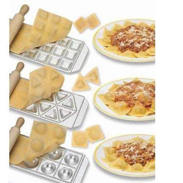 Imperia Ravioli Maker Set of 3 Italian Made Molds- Mini Squares, Tortelli,  and Raviolini with Rolling Pin