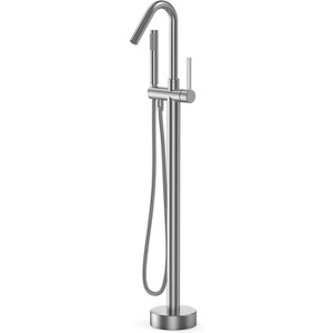 Brushed Nickel Freestanding Tub Filler- Floor mount waterfall faucet with  handheld shower & single handle. - 1 of 4