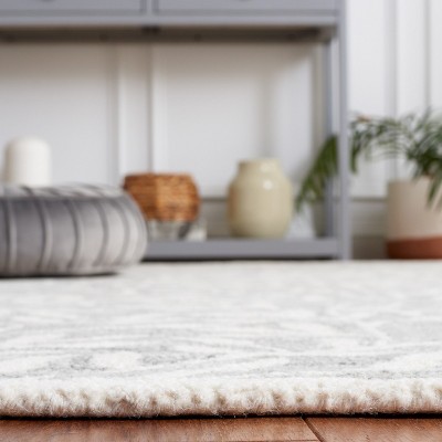 Ivory and Gray Floral Hand-Tufted Wool Runner Rug