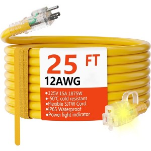 Itopfox 12/3 Gauge Heavy Duty Outdoor Extension Cord 25 ft Waterproof with Lighted End, Flexible Cold-Resistant 3 Prong Electric Cord - 1 of 4