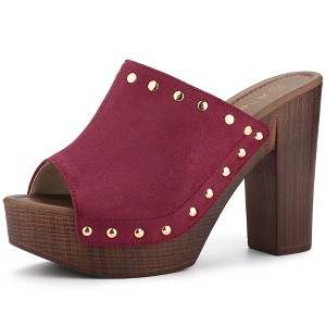 Allegra K Women's Open Round Toe Platform Block Heel Slides Sandals - 1 of 4