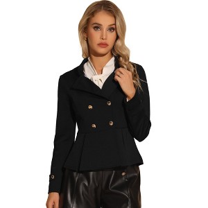 INSPIRE CHIC Women's Regular Fit Stand Collar Double Breasted Casual Peplum Steampunk Jacket - 1 of 4