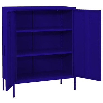 Navy Blue Steel Office Storage Cabinet with Adjustable Shelving