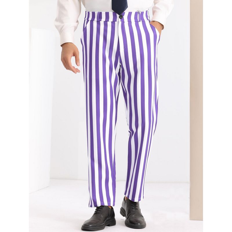 Lars Amadeus Men's Business Straight Leg Contrasting Colors Striped Trousers, 2 of 6