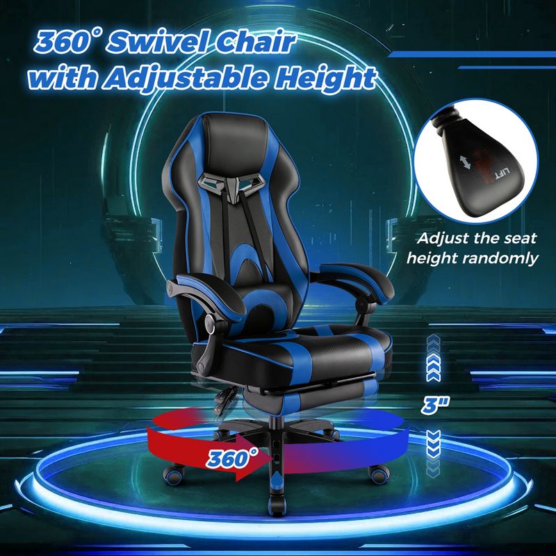 Costway Adjustable E-Sports Racing Style Chair with Padded Headrest, Lumbar Support Blue/Black/Grey/Red, 5 of 11