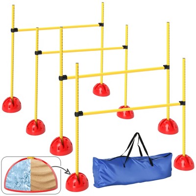 PawHut 4 Piece Dog Agility Course Backyard Set, Dog Agility Training Equipment with 4 Height Adjustable Dog Agility Jumps, Carry Bag, Yellow