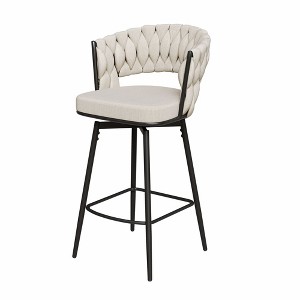 Lirago 360 degree Swivel Bar Chairs Set of 2-Black & White Metal Leg Stools with Soft Cushioned Backrest, Modern Kitchen & Dining Furniture - 1 of 4