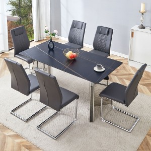 NicBex 5 PCS/7 PCS Marble-Patterned Slabs Dining Table Set with Stainless Steel Butterfly Legs,4/6 High Back PU Chairs for Kitchen/Apartment - 1 of 4