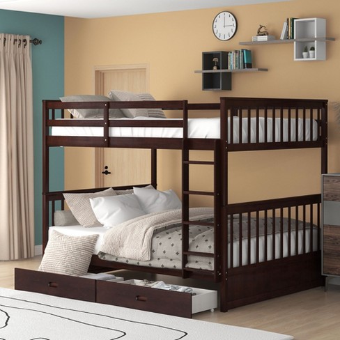 NicBex Full over Full Bunk Bed Convertible Pine Bed Frame with 2 Drawers, Ladder and Full Length Guardrail, No Box Spring Required - image 1 of 4