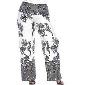 Women's Plus Size Floral Paisley Printed Palazzo Pants - White Mark - 1 of 3