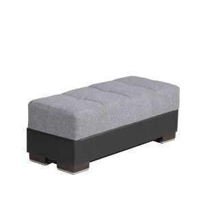 HomeRoots 52" Gray Black Brown and Gray Chenille And Faux Leather Storage Ottoman - 1 of 4