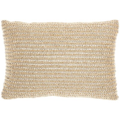 10"x14" Luminescence Beaded Horizontal Striped Lumbar Throw Pillow Gold - Mina Victory