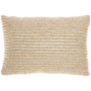 10"x14" Luminescence Beaded Horizontal Striped Lumbar Throw Pillow Gold - Mina Victory: Decorative Accent for Couch, Polyester Fill - 1 of 4